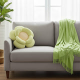 SOGA Home & Living Bundle – Green Double Flower Cushion & Acrylic Knitted Throw Blanket