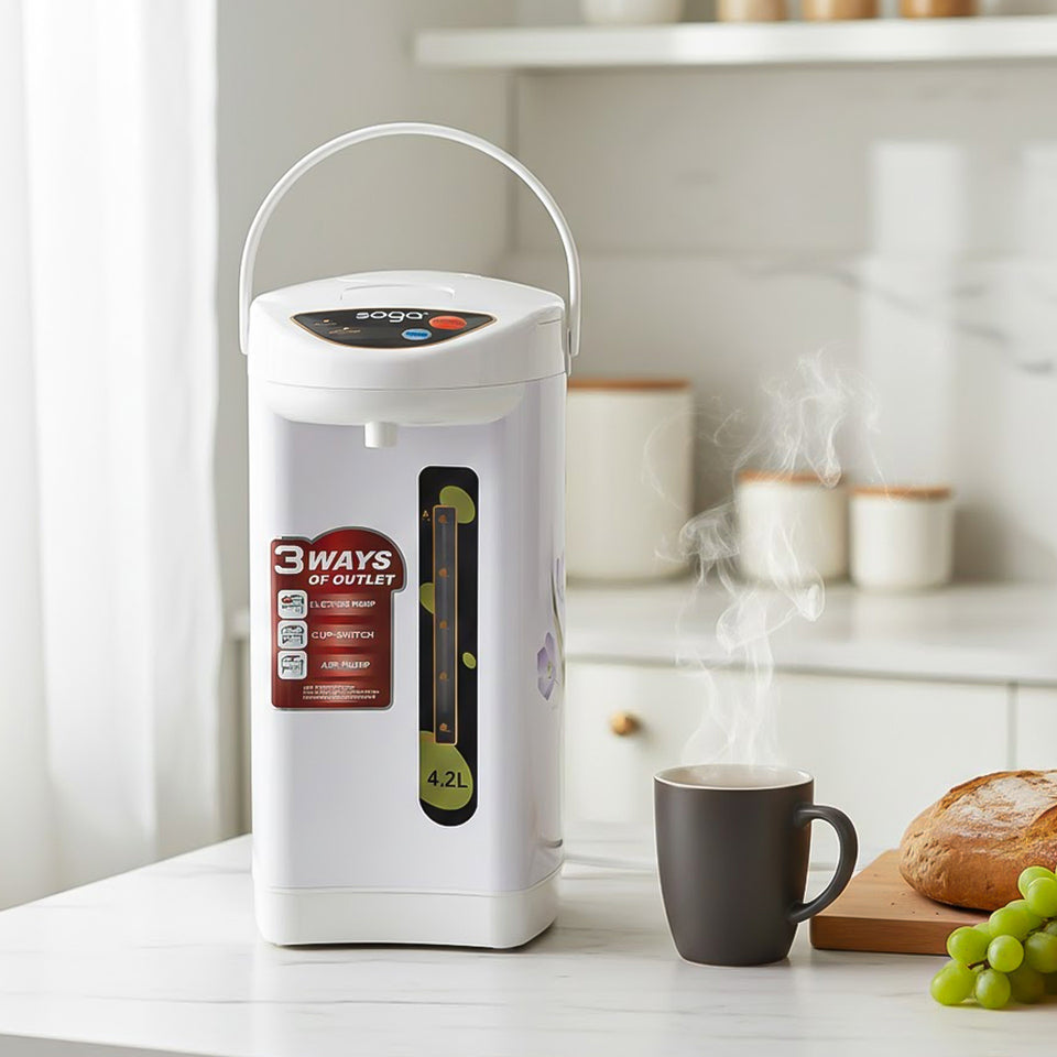 SOGA 4.2L White Plastic Exterior Electric Thermal Pot Dispenser with 3 Dispensing Modes