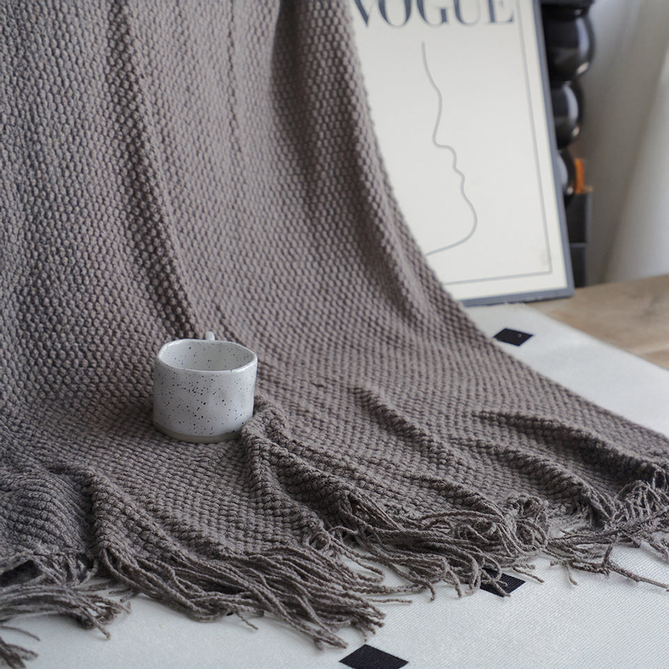 SOGA 2X 127x170cm Star Grey Blanket – Gradient Tassel Throw for Cozy Home Comfort