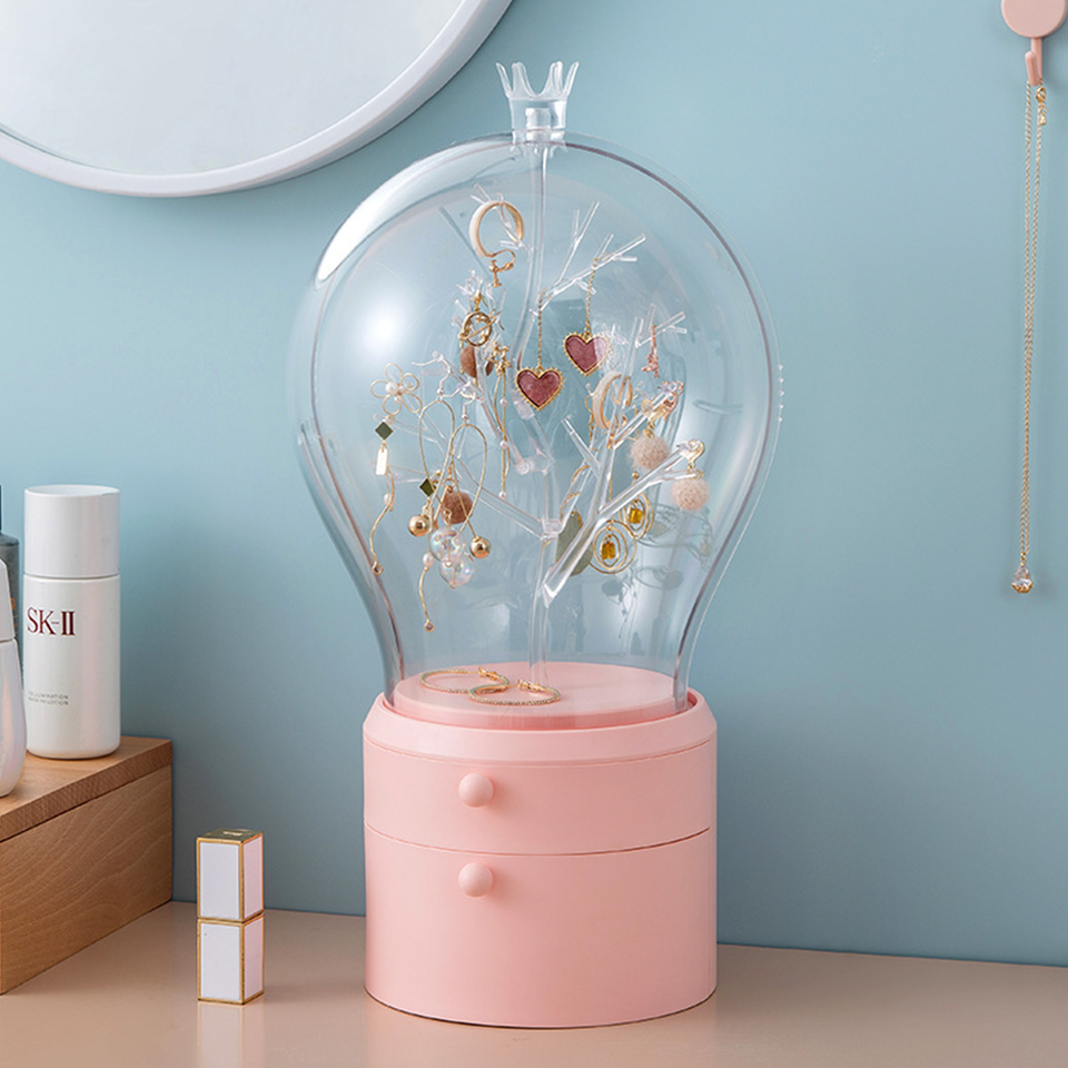 SOGA Pink 360 Degree Rotating 2 Layered Jewelry Storage Box Waterproof Dustproof Accessories Organiser