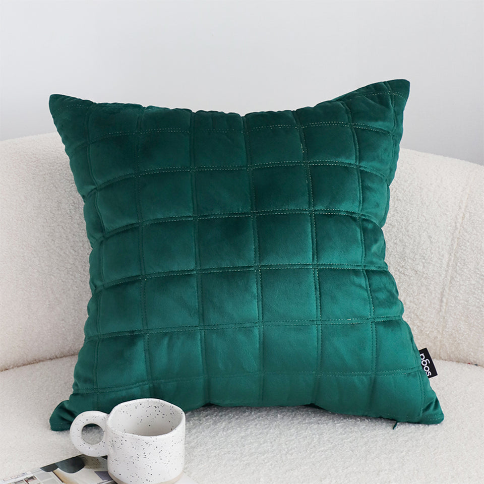 SOGA 2X Quilted Cushion 50cm Emerald Green Grid Pattern Soft Padded Decorative Throw Pillow
