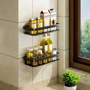 SOGA Black Wall-Mounted Rectangular Bathroom Storage Organiser Space Saving Adhesive Shelf Rack