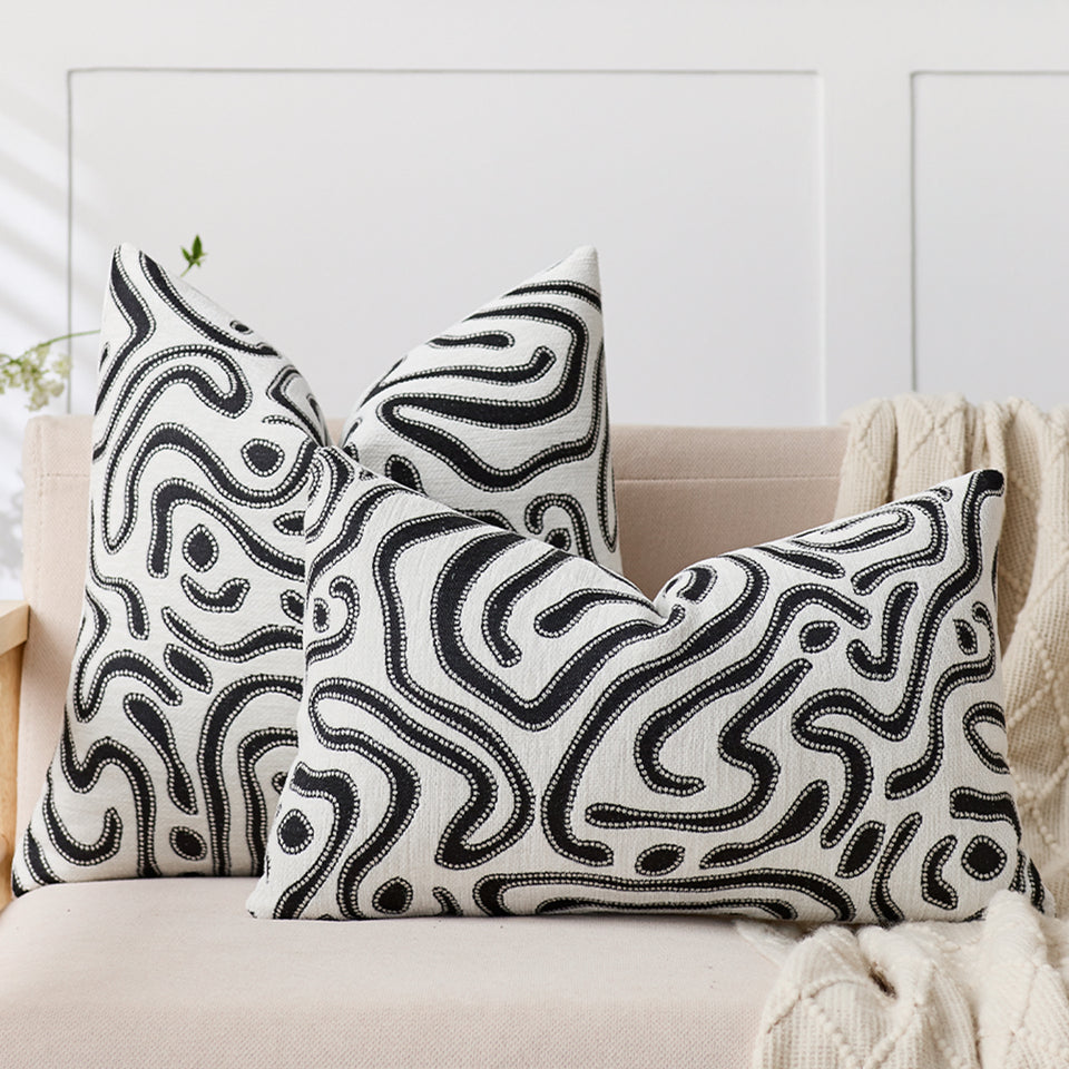 SOGA 2X 30cm Black White Abstract Swirl Pattern Decorative Throw Pillow