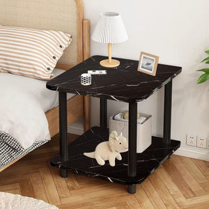 SOGA 70cm Black Stone-Patterned Side Table – Modern Round Design with Black Metal Legs