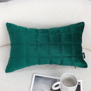SOGA 2X 30cm Green Velvet Quilted Grid Pattern Decorative Throw Pillow