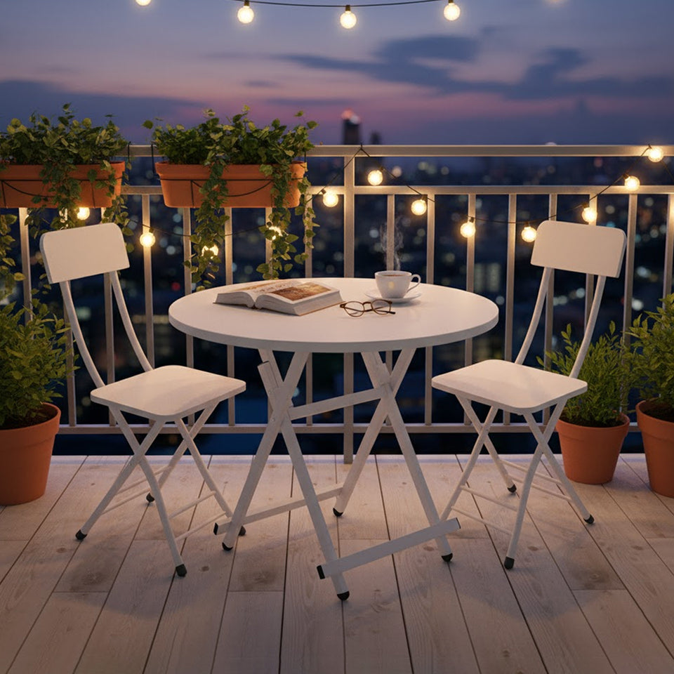 SOGA Home & Living Bundle – White Folding Dining Table & 2 Foldable Chairs for Home Decor