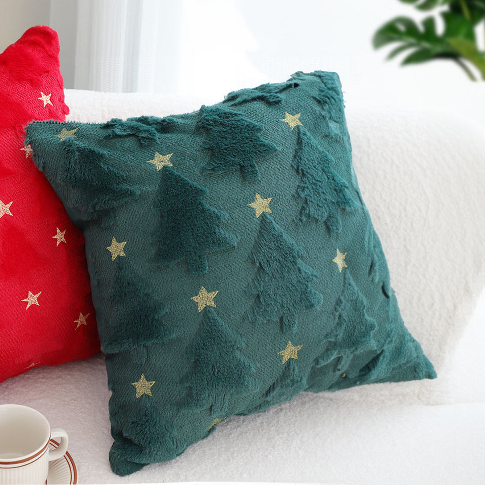 SOGA 45cm Festive Teal Christmas Tree Gold Star Holiday Throw Pillow