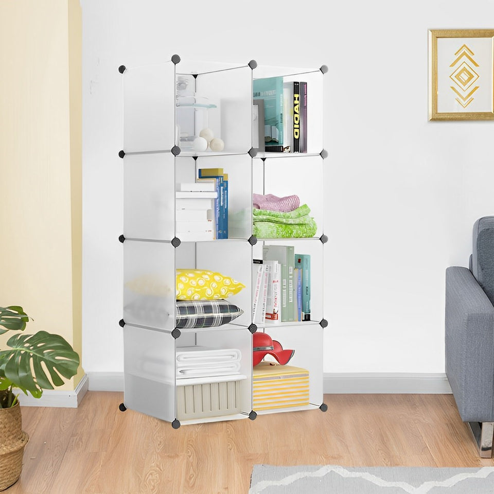 SOGA 2X 8-Cube Transparent Shelf Box Portable Cubby DIY Storage Shelves Modular Closet Organiser