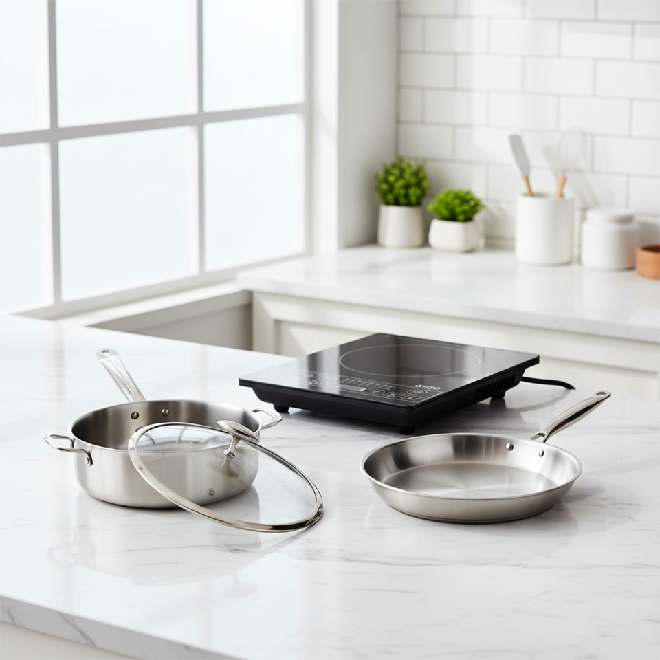 SOGA Kitchenware Bundle – Smart Induction Cooktop, 30cm Saucepan & 28cm Fry Pan