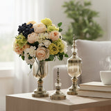 SOGA 2x Clear Glass Flower Vase with Lid and White Flower Filler Vase Bronze Set