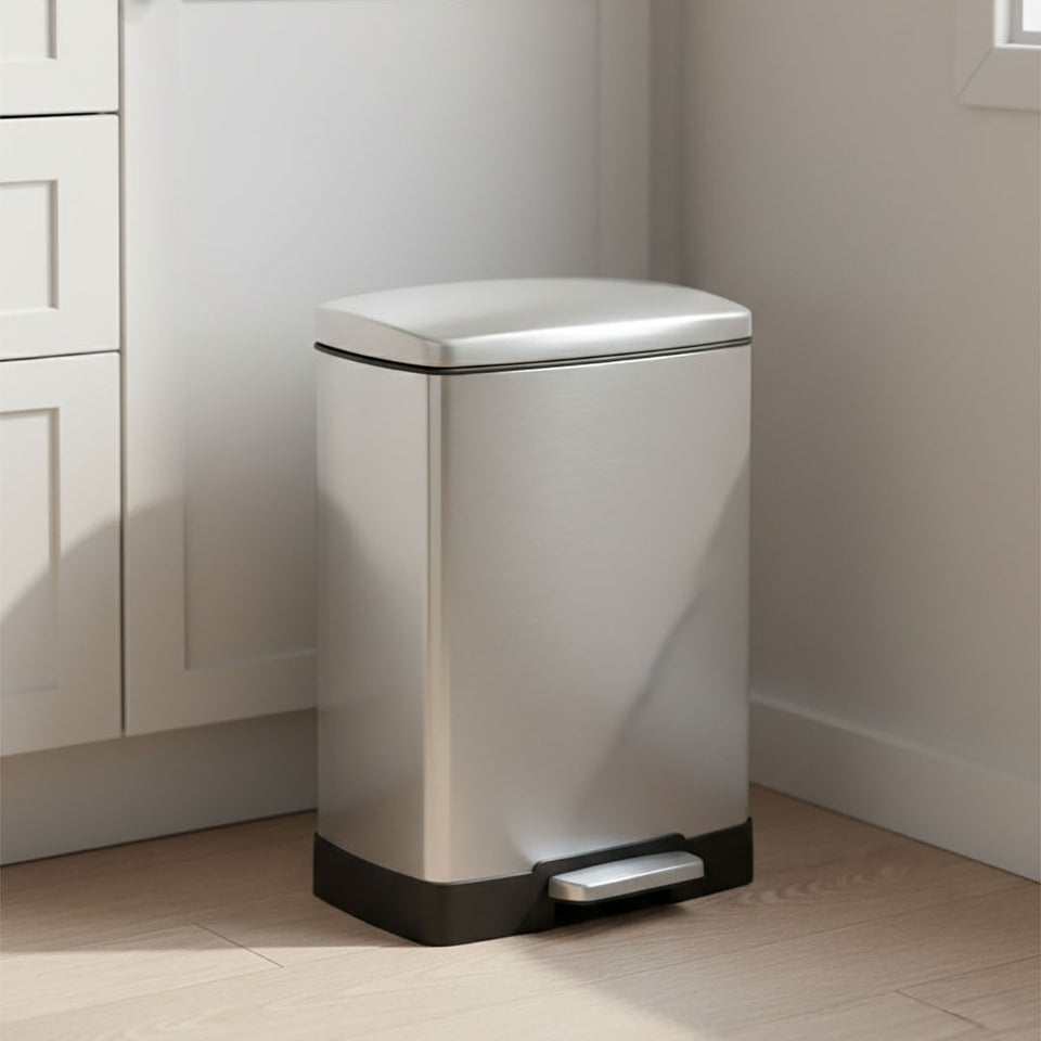 SOGA 4-Pack 12L Silver Stainless Steel Foot Pedal Trash Bin