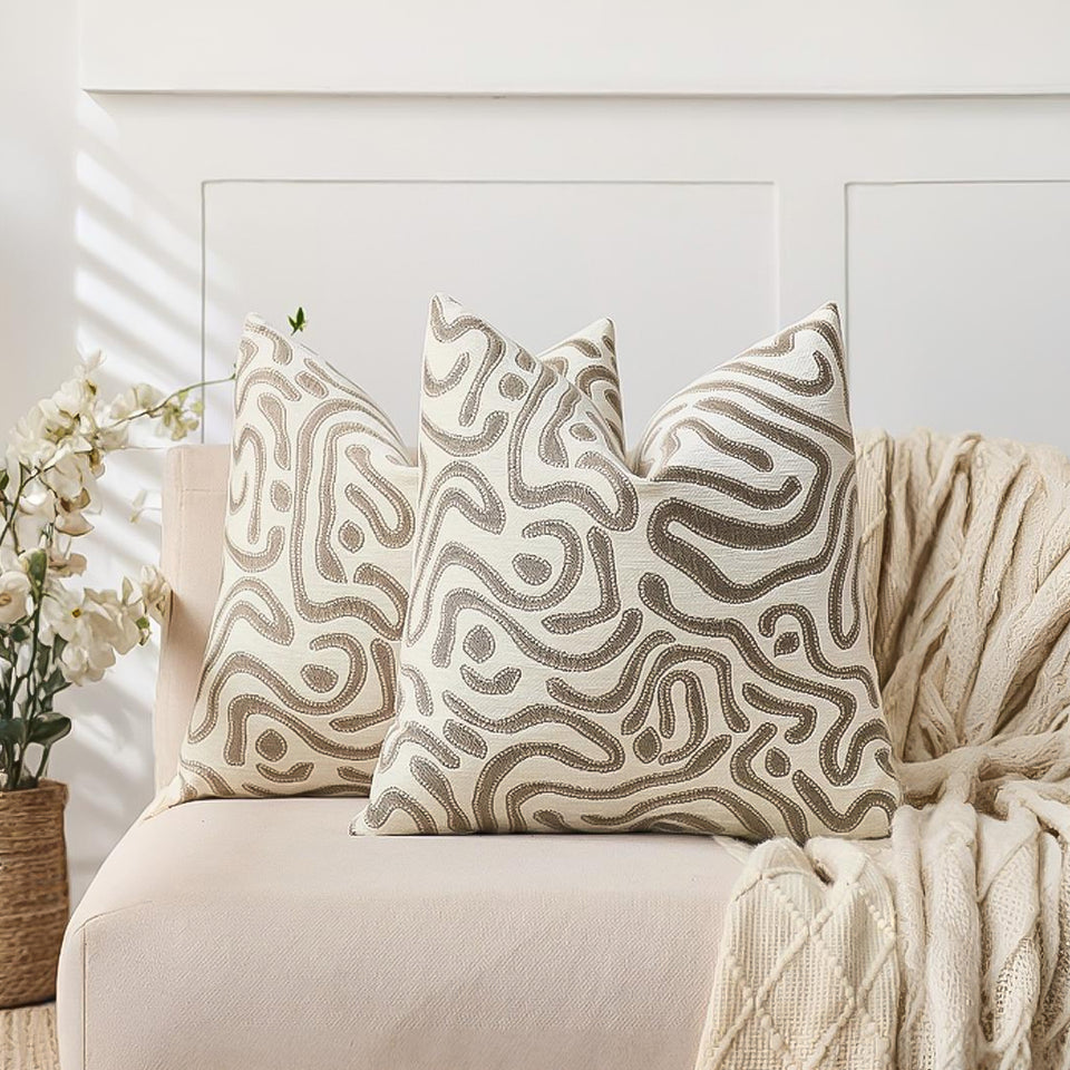 SOGA 2X 50cm Gray White Abstract Swirl Pattern Decorative Throw Pillow