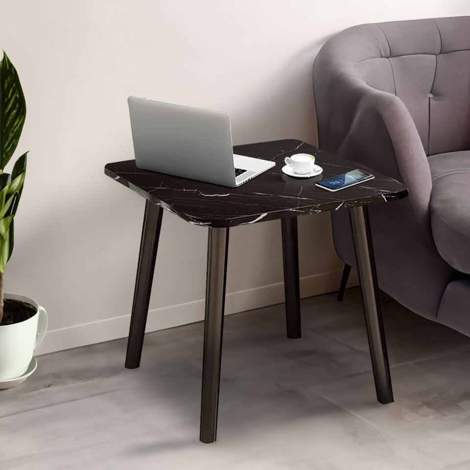 SOGA 2X 40cm Black Stone-Patterned Table Stone Pattern Compact Modern Design with Black Metal Legs