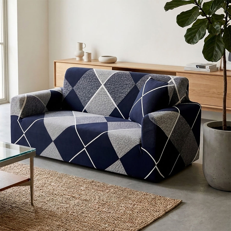 SOGA 2-Seater Checkered Sofa Cover Couch Protector High Stretch Lounge Slipcover Home Decor
