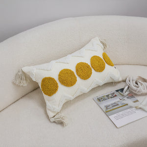 SOGA 2X 30cm Cream Yellow Circle Pom Chevron Tassel Decorative Pillow