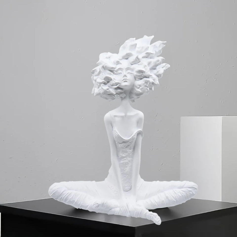 SOGA 59cm White Resin Sculpture Abstract Yoga Girl Design for Home Decor