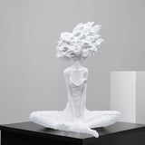 SOGA 59cm White Resin Sculpture Abstract Yoga Girl Design for Home Decor