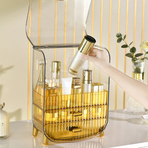 SOGA 2X 3 Tier Golden Yellow Multifunctional Countertop Cosmetic Storage Makeup Perfume Skincare Display Stand Shelf Drawer Type Organiser