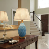 SOGA 2X Textured Ceramic Oval Table Lamp with Gold Metal Base Blue