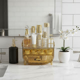 SOGA 3 Tier Golden Yellow Multifunctional Countertop Cosmetic Storage Makeup Skincare Holder Jewelry Cabinet Bathroom Desk Drawer Vanity Organiser