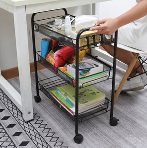 SOGA 3 Tier Steel Black Bee Mesh Kitchen Cart Multi-Functional Shelves Storage Organizer with Wheels