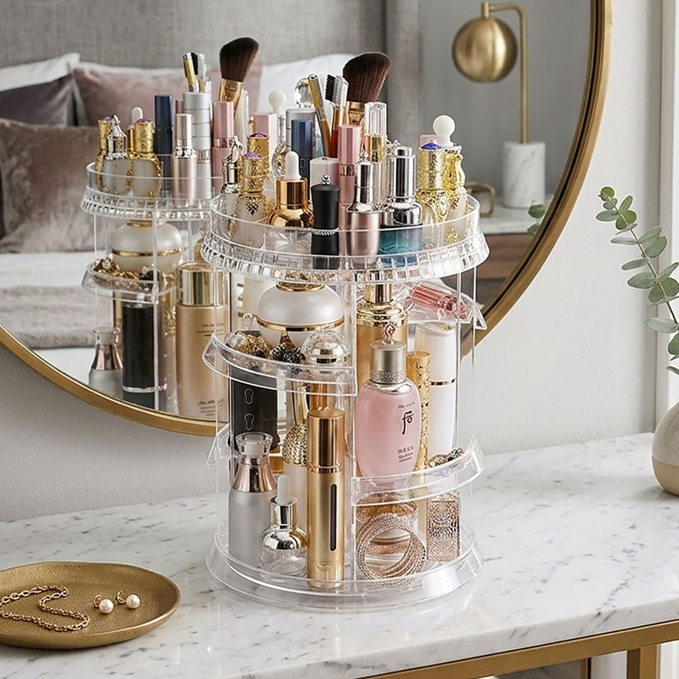 SOGA 360 Degree Rotating Makeup Organiser Cosmetics Holder Display Stand Skincare Home Decor
