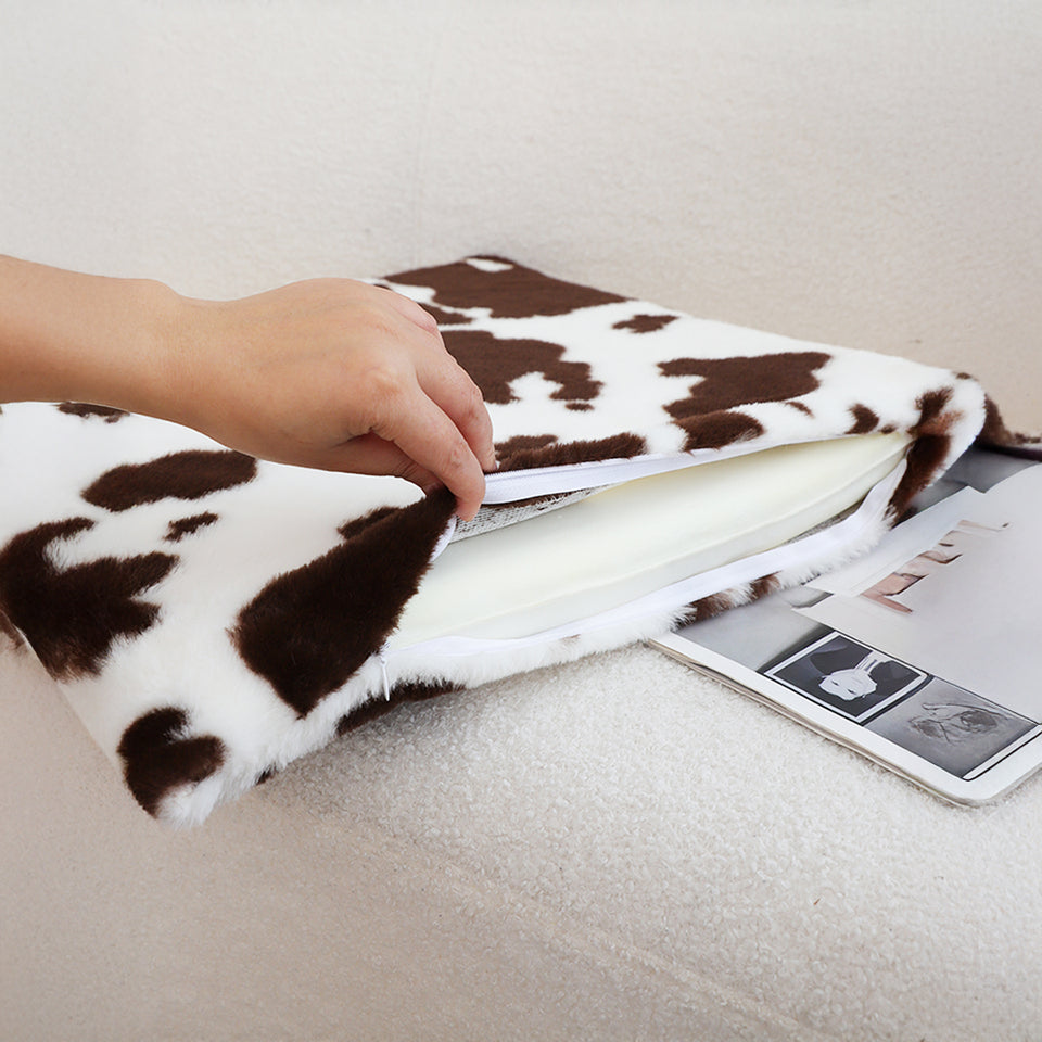 SOGA Coffee Cowhide Square Cushion Soft Leaning Plush Backrest Throw Seat Pillow