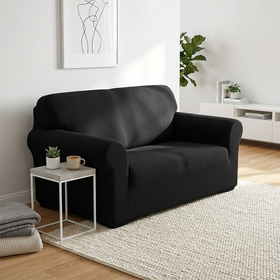 SOGA 2-Seater Black Sofa Cover Couch Protector High Stretch Lounge Slipcover Home Decor