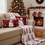 SOGA Christmas Bundle – Red Christmas Tree Fleece Throw & Red Snowman Holiday Pillows