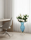 SOGA 67cm Blue Glass Tall Floor Vase and 12pcs White Artificial Fake Flower Set