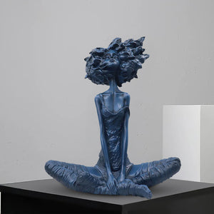 SOGA 59cm Blue Resin Sculpture Abstract Yoga Girl Design for Home Decor