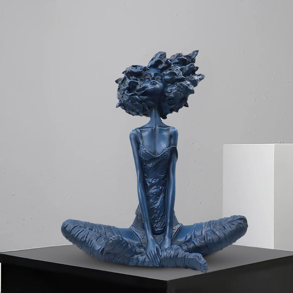 SOGA 59cm Blue Resin Sculpture Abstract Yoga Girl Design for Home Decor