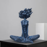 SOGA 59cm Blue Resin Sculpture Abstract Yoga Girl Design for Home Decor