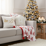 SOGA Christmas Bundle – Red Christmas Tree Fleece Throw & White Festive Holiday Pillows