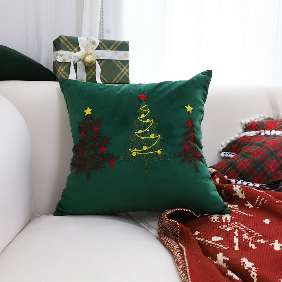SOGA 2-Pack 45cm Green Christmas Tree Embroidered Throw Pillows
