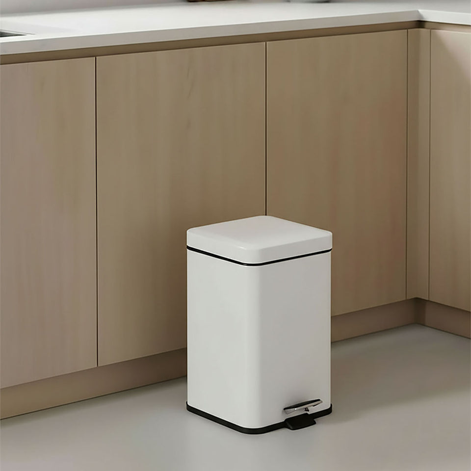 SOGA 4X Stainless Steel Foot Pedal Bin Square White 12L