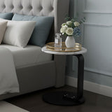 SOGA Home & Living Bundle – White Marble Mini Side Table & Gold Round Mirror Tray Organizer