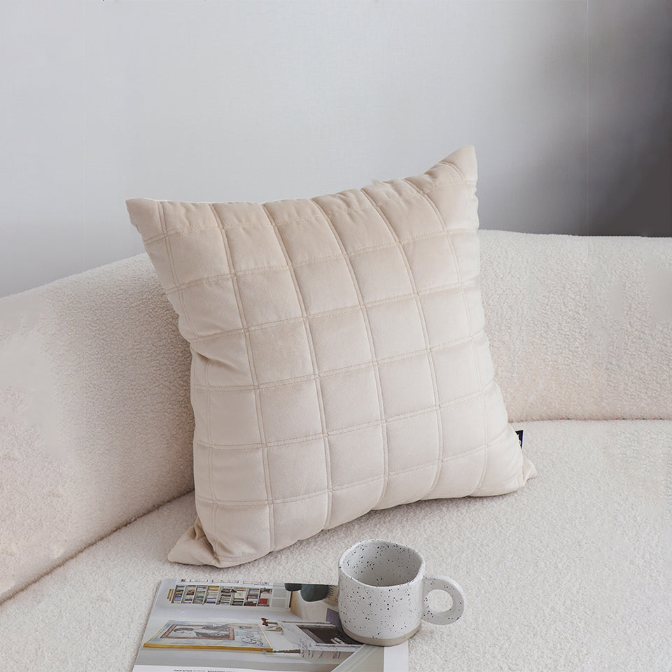 SOGA 2X 50cm Beige Quilted Grid Pattern Decorative Throw Pillow