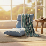 SOGA Home & Living Bundle – Blue Zigzag Knitted Throw Blanket & Blue Adjustable Floor Recliner