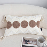 SOGA Boho Tufted Cushion 30x50cm Tassel White Brown Circle Decorative Throw Pillow