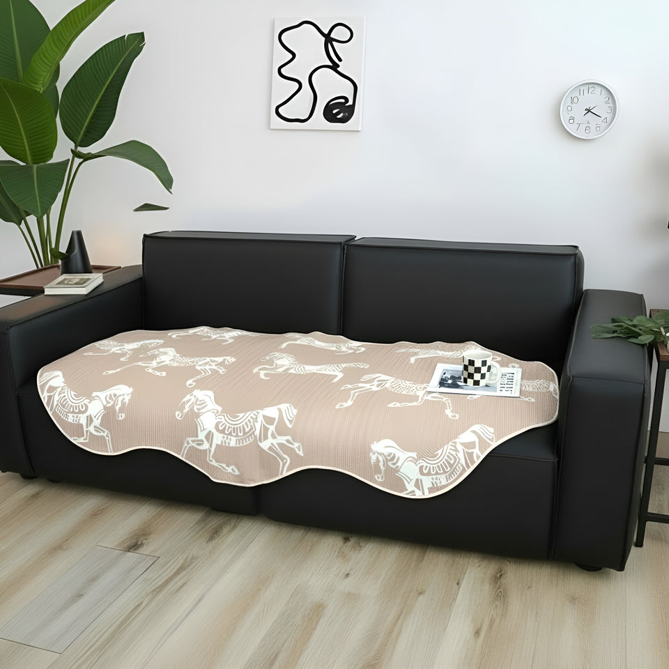 SOGA Two-Seater Beige Horse Print 90x90cm Throw Blanket Sofa Cover