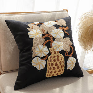 SOGA 2X 45cm Black Gold Wicker Basket Floral Embroidered Throw Pillow