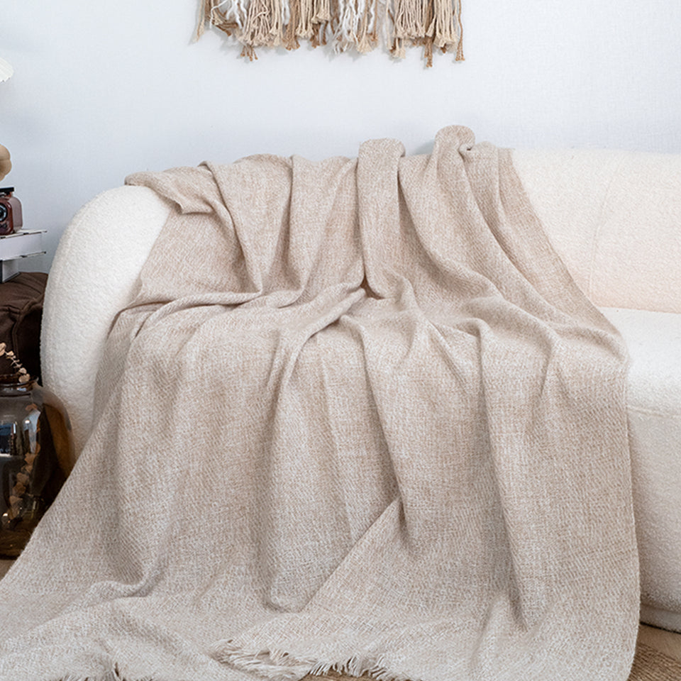 SOGA 130x190cm Earth Tone Blanket – Houndstooth Tassel Throw