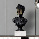 SOGA 45cm Black Resin Bust – Gold Striped Mask Home Sculpture