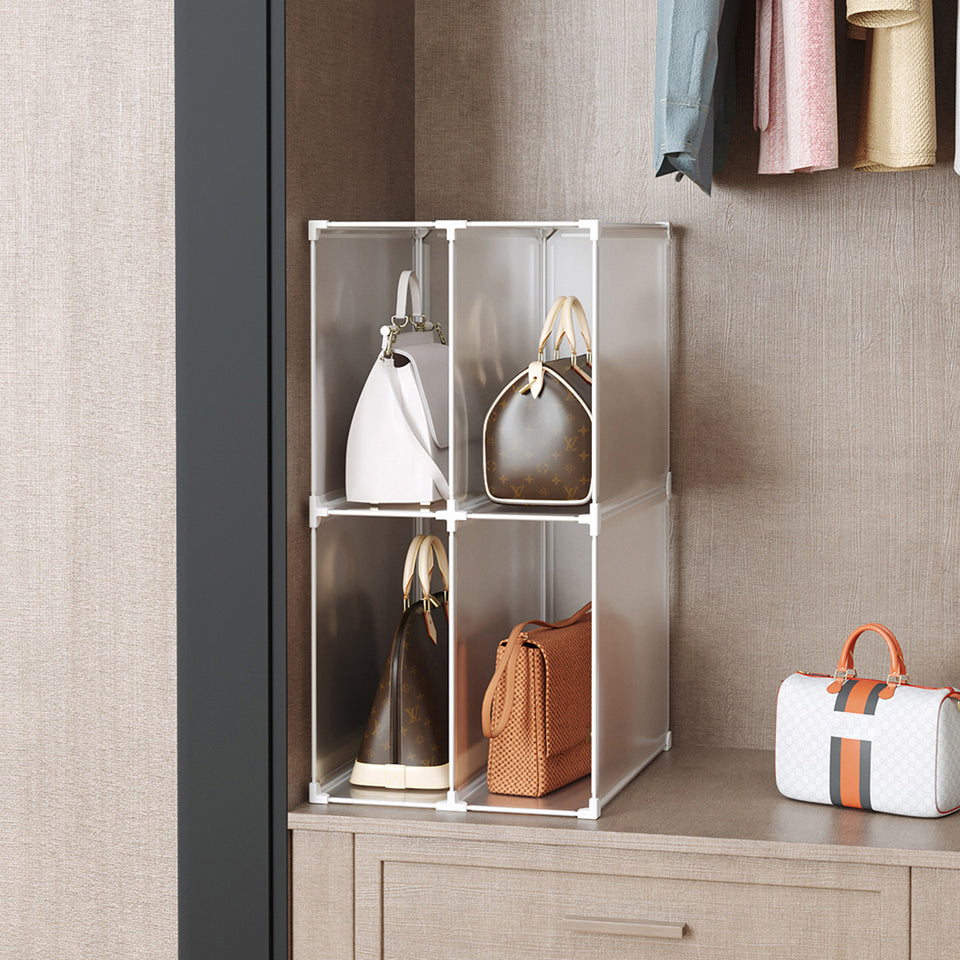 SOGA 2 Tier Multifunctional PP Plastic Bag Box Portable Cubby DIY Storage Shelves Stackable Handbag Purse Organiser