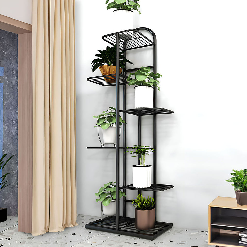 SOGA 2X 7 Tier 8 Pots Black Metal Plant Stand Flowerpot Display Shelf Rack Indoor Home Office Decor