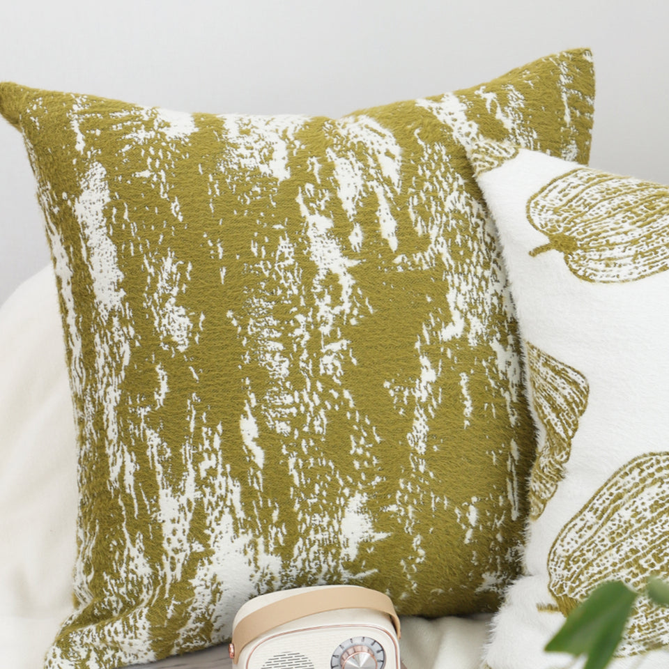 SOGA 50cm Throw Pillow White and Olive Green Plush Polyester Fiber and Cotton for Home Decor