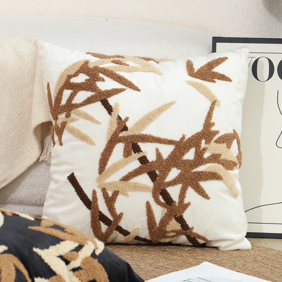 SOGA 2X 45cm Cream Brown Bamboo Leaf Botanical Embroidered Throw Pillow