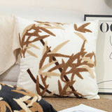 SOGA 2X 45cm Cream Brown Bamboo Leaf Botanical Embroidered Throw Pillow