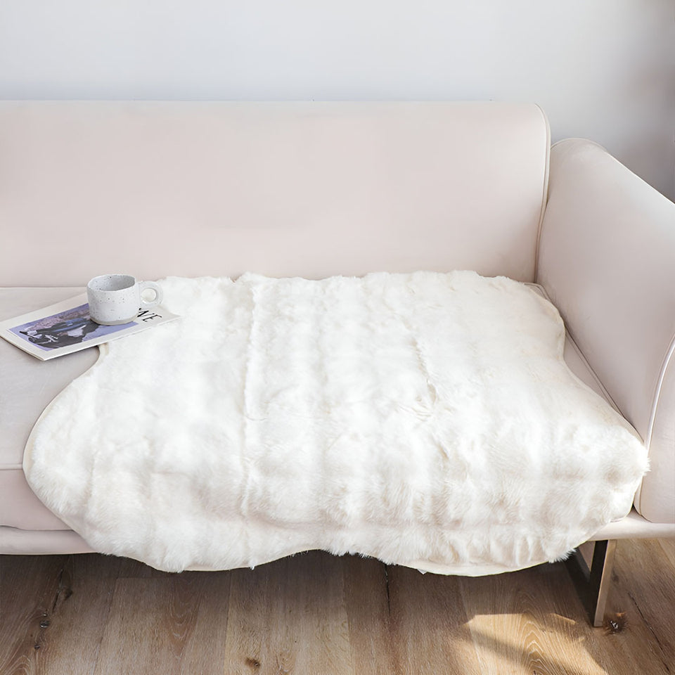 SOGA One-seater White Faux Fur Throw Blanket 90x90cm Polyester